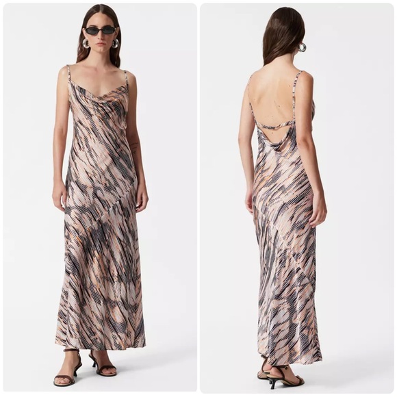 & Other Stories Strappy Cowl-Neck Midi Dress Sz 12 Y2K Long Summer Dress Brown - Picture 10 of 13